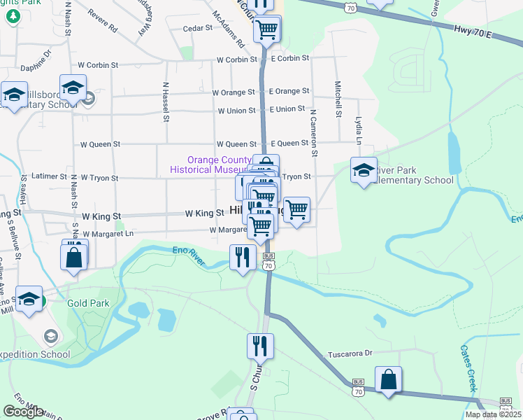 map of restaurants, bars, coffee shops, grocery stores, and more near in Hillsborough