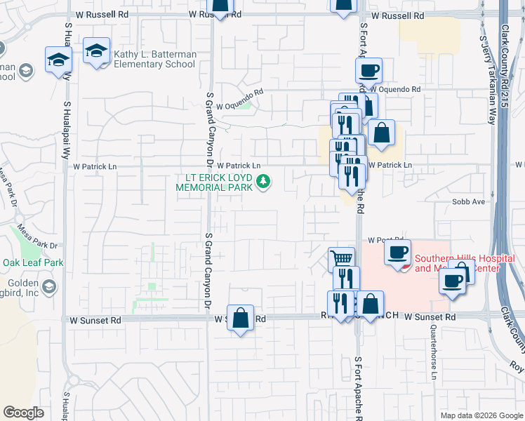 map of restaurants, bars, coffee shops, grocery stores, and more near Hawk Cliff Avenue in Spring Valley