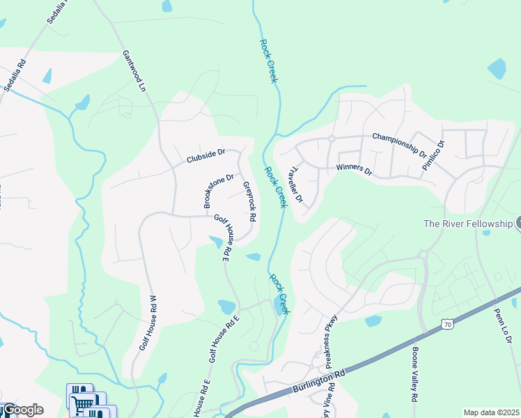 map of restaurants, bars, coffee shops, grocery stores, and more near 714 Greyrock Road in Whitsett