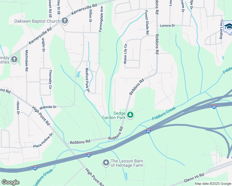 map of restaurants, bars, coffee shops, grocery stores, and more near 3409 Tinley Park Drive in Winston-Salem