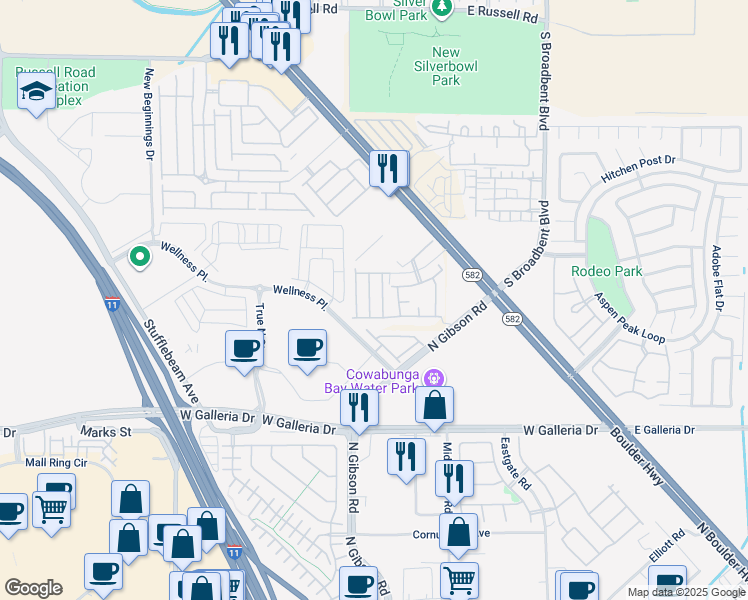 map of restaurants, bars, coffee shops, grocery stores, and more near 6266 Kennedy Street in Henderson