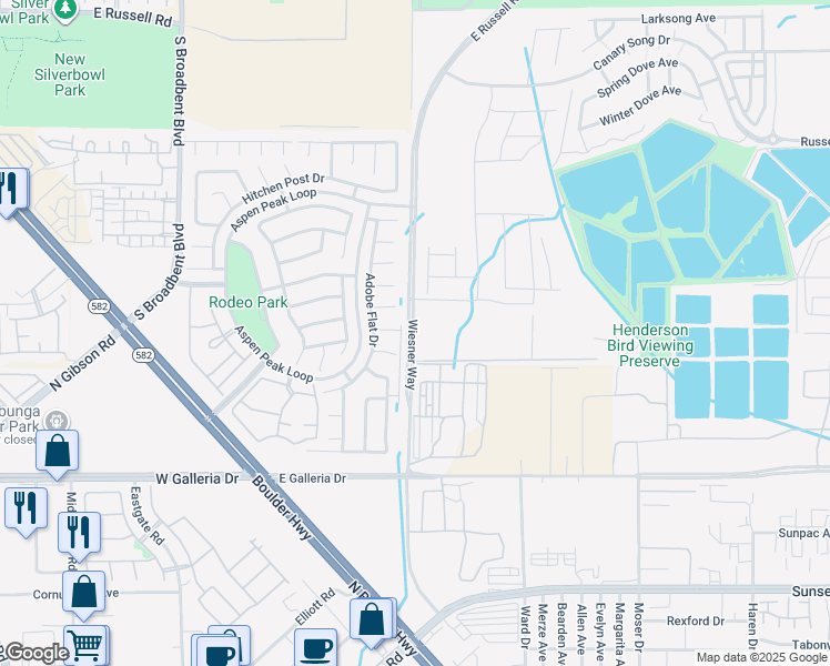 map of restaurants, bars, coffee shops, grocery stores, and more near 6000-6416 Wiesner Way in Henderson