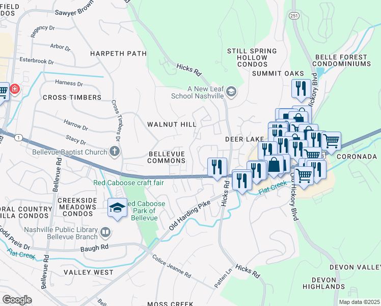 map of restaurants, bars, coffee shops, grocery stores, and more near 1409 Club Parkway in Nashville