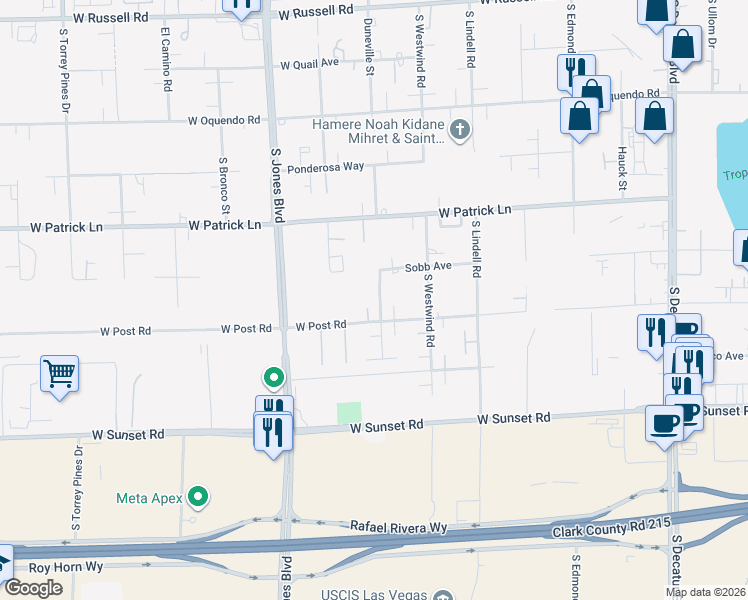map of restaurants, bars, coffee shops, grocery stores, and more near 6315 Bellisima Street in Las Vegas