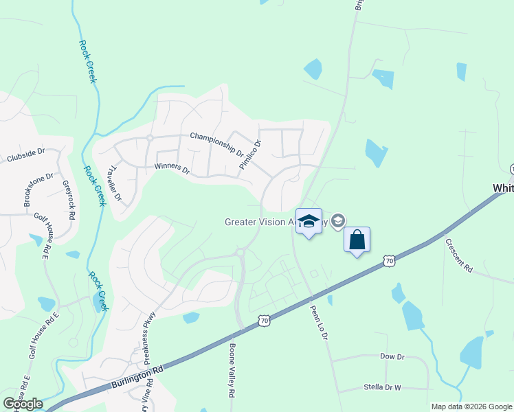 map of restaurants, bars, coffee shops, grocery stores, and more near 6805 Derby Run Drive in Whitsett