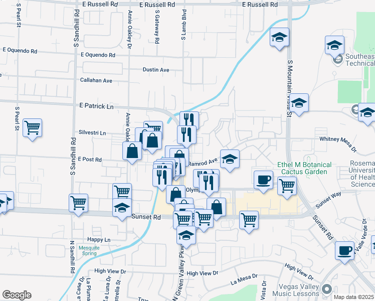 map of restaurants, bars, coffee shops, grocery stores, and more near 2184 Ramrod Avenue in Henderson