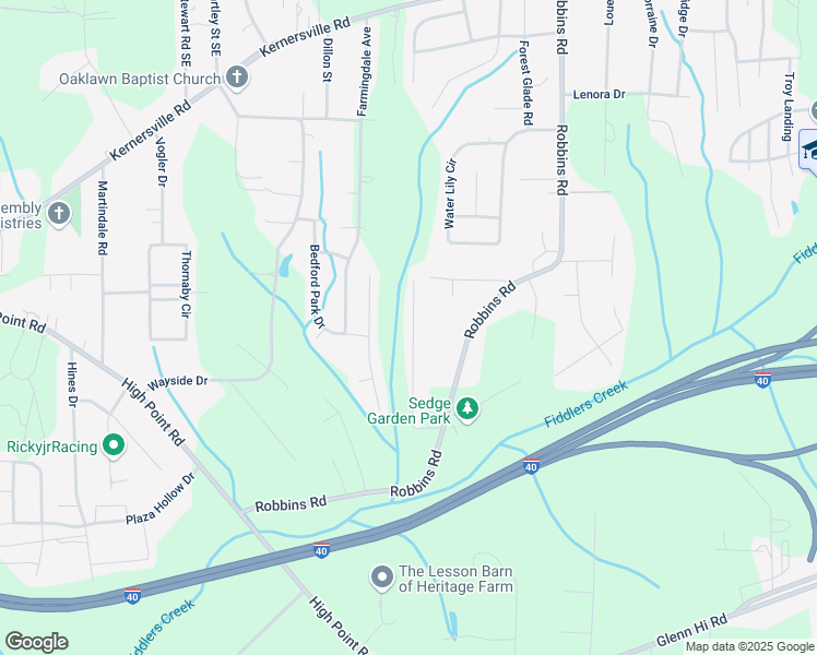 map of restaurants, bars, coffee shops, grocery stores, and more near 3404 Tinley Park Drive in Winston-Salem