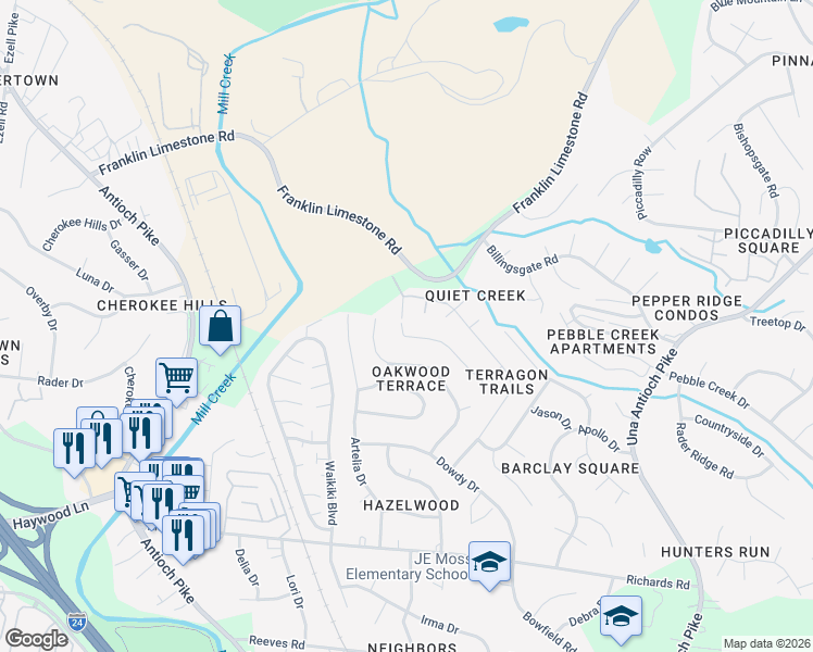map of restaurants, bars, coffee shops, grocery stores, and more near 4700 Longbranch in Nashville