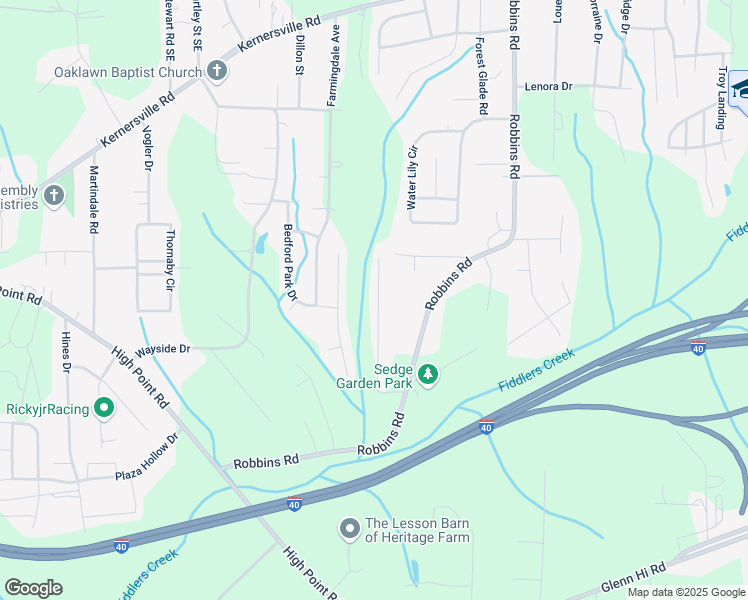 map of restaurants, bars, coffee shops, grocery stores, and more near 3404 Tinley Park Drive in Winston-Salem