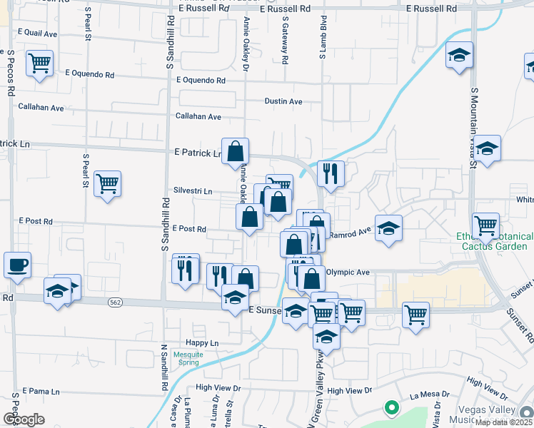 map of restaurants, bars, coffee shops, grocery stores, and more near 4030 East Post Road in Las Vegas