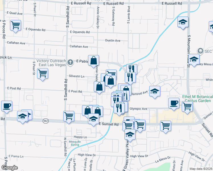 map of restaurants, bars, coffee shops, grocery stores, and more near 4040 East Post Road in Las Vegas