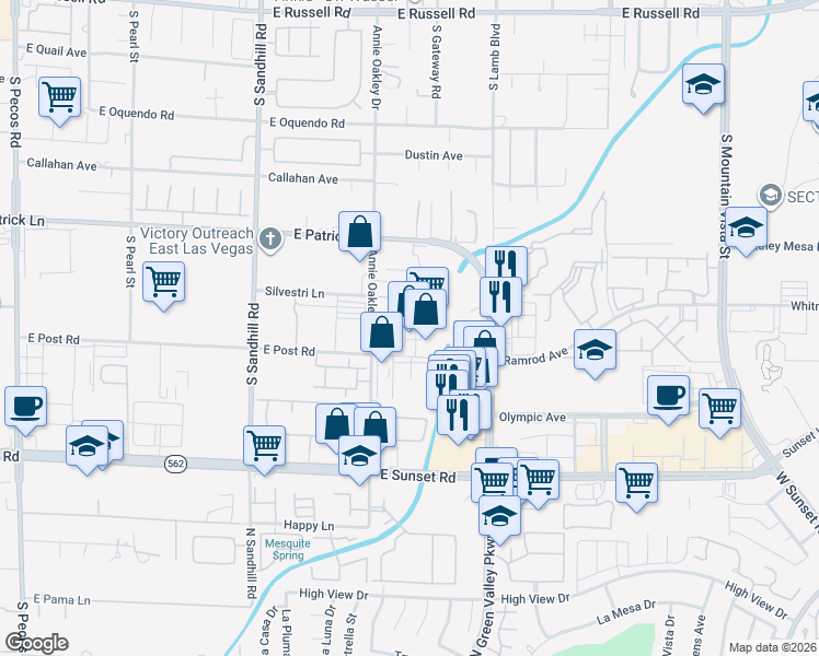 map of restaurants, bars, coffee shops, grocery stores, and more near 4030 East Post Road in Las Vegas