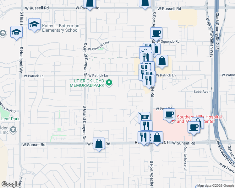map of restaurants, bars, coffee shops, grocery stores, and more near 9580 West Post Road in Las Vegas