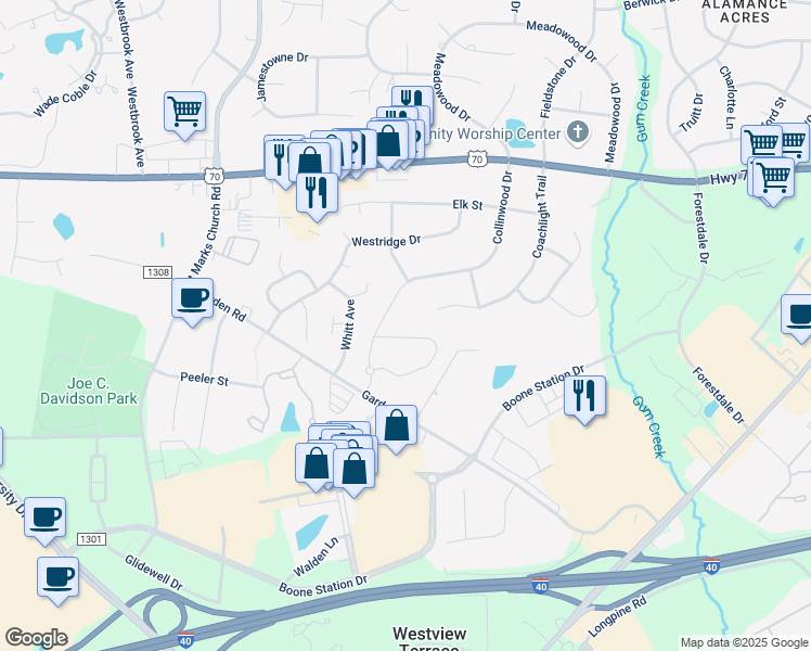map of restaurants, bars, coffee shops, grocery stores, and more near 3431 Garden Road in Burlington