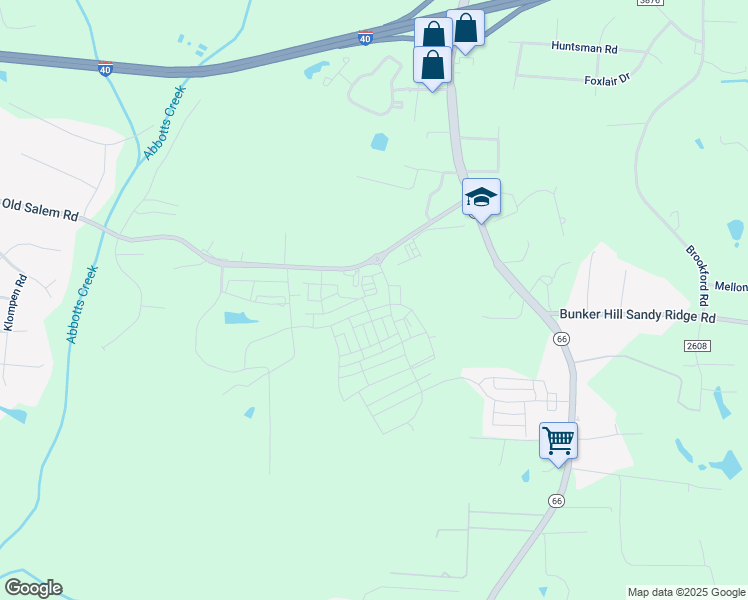 map of restaurants, bars, coffee shops, grocery stores, and more near 1740 Eastfall Street in Kernersville