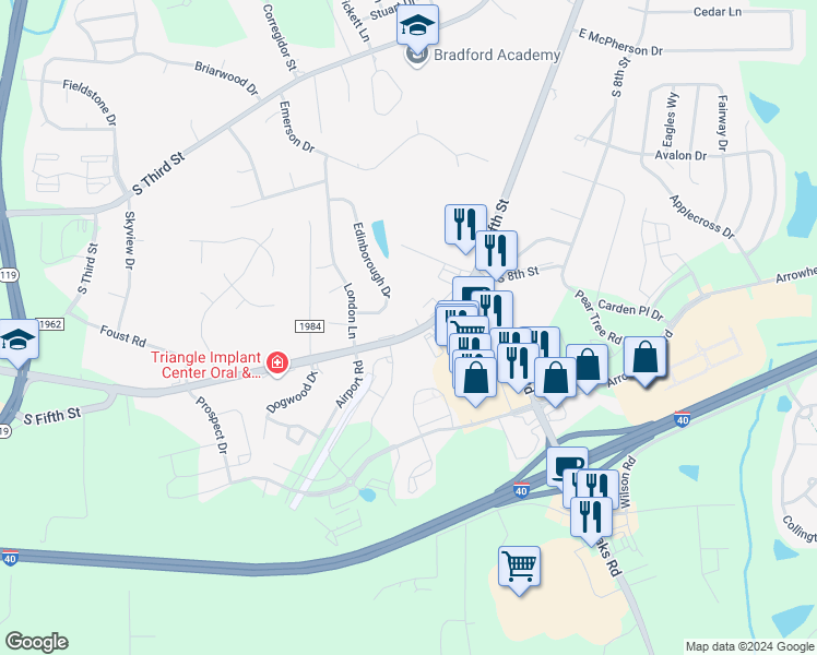 map of restaurants, bars, coffee shops, grocery stores, and more near 948 South Fifth Street in Mebane
