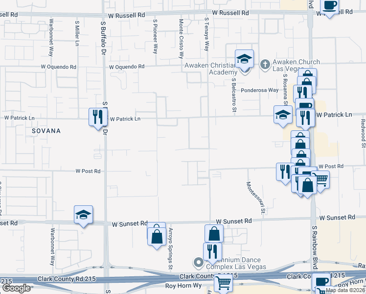 map of restaurants, bars, coffee shops, grocery stores, and more near 7461 Sundown Glen Avenue in Las Vegas