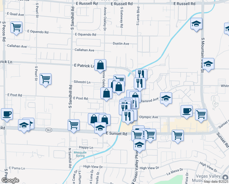 map of restaurants, bars, coffee shops, grocery stores, and more near 4040 East Post Road in Las Vegas
