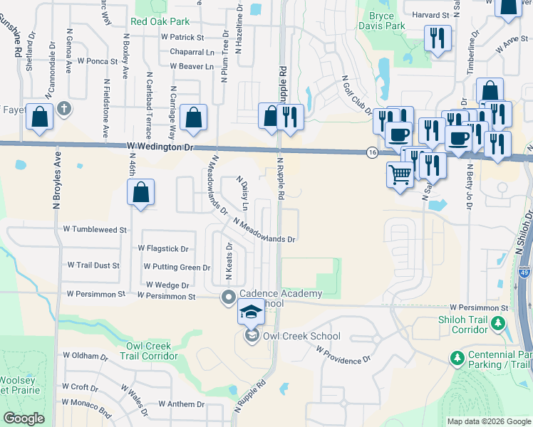 map of restaurants, bars, coffee shops, grocery stores, and more near 697 Alley 4040 in Fayetteville