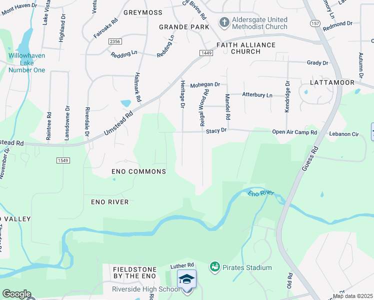 map of restaurants, bars, coffee shops, grocery stores, and more near 4720 Heritage Drive in Durham