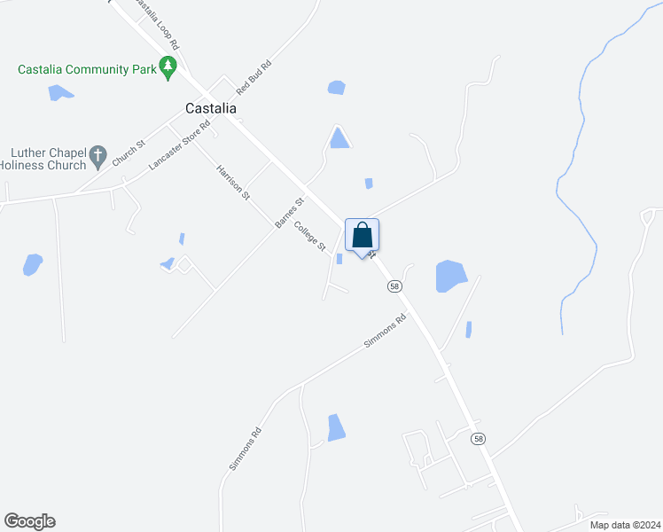 map of restaurants, bars, coffee shops, grocery stores, and more near Nelms Avenue in Castalia