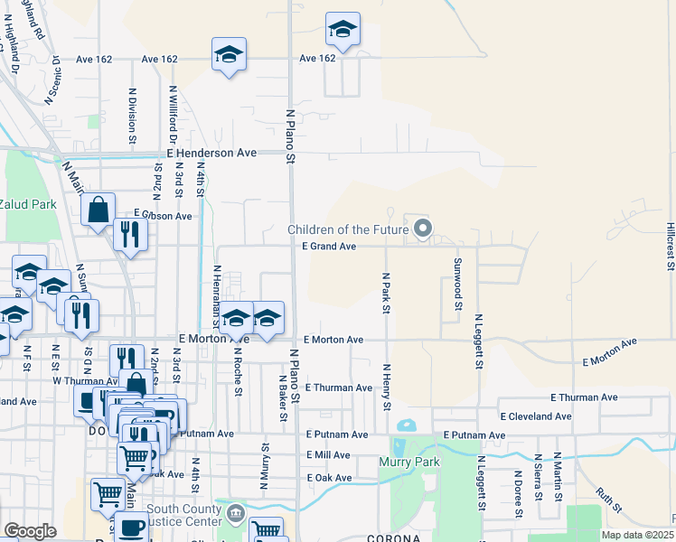 map of restaurants, bars, coffee shops, grocery stores, and more near 427 East Grand Avenue in Porterville