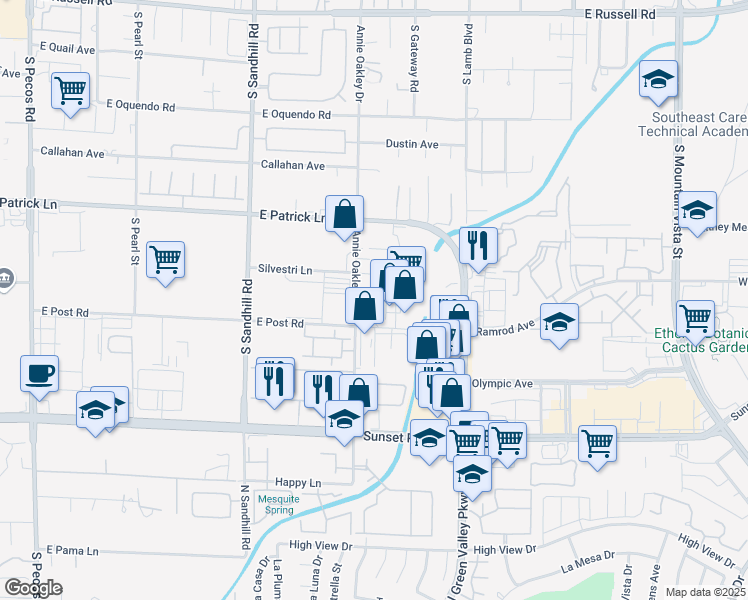 map of restaurants, bars, coffee shops, grocery stores, and more near 4030 East Post Road in Las Vegas