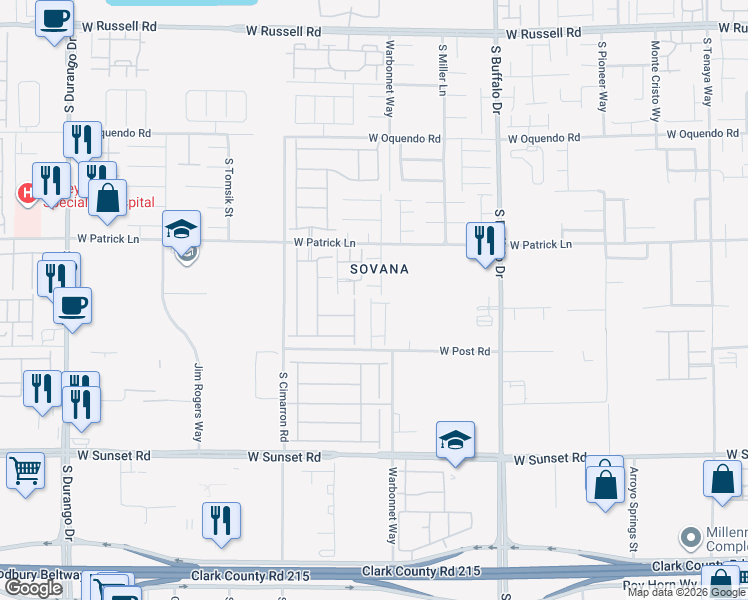 map of restaurants, bars, coffee shops, grocery stores, and more near 8010 West Post Road in Las Vegas