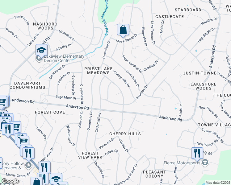 map of restaurants, bars, coffee shops, grocery stores, and more near 2913 Rogers Court in Nashville