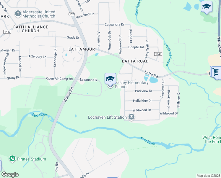 map of restaurants, bars, coffee shops, grocery stores, and more near 302 Lebanon Circle in Durham