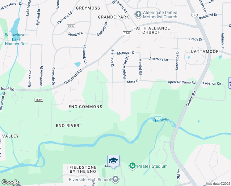 map of restaurants, bars, coffee shops, grocery stores, and more near 4720 Heritage Drive in Durham