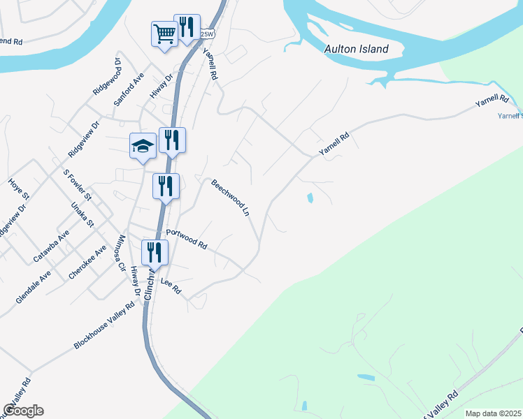 map of restaurants, bars, coffee shops, grocery stores, and more near 349 Beechwood Lane in Clinton
