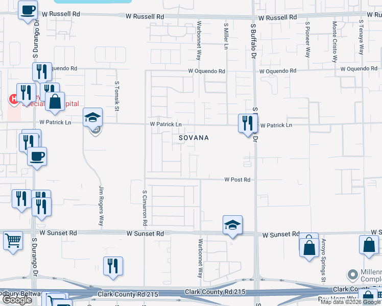 map of restaurants, bars, coffee shops, grocery stores, and more near 8010 West Post Road in Las Vegas