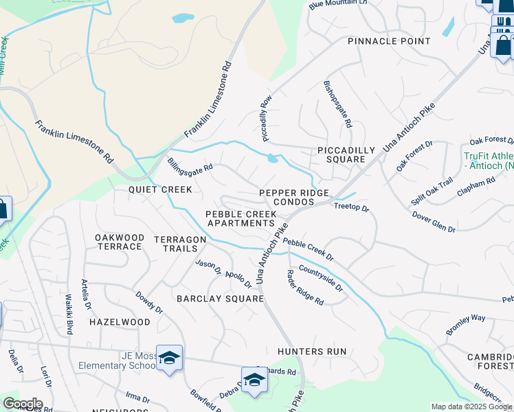 map of restaurants, bars, coffee shops, grocery stores, and more near 101 Pepper Ridge Circle in Nashville