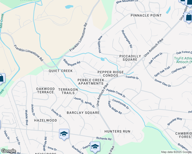 map of restaurants, bars, coffee shops, grocery stores, and more near 101 Pepper Ridge Circle in Nashville