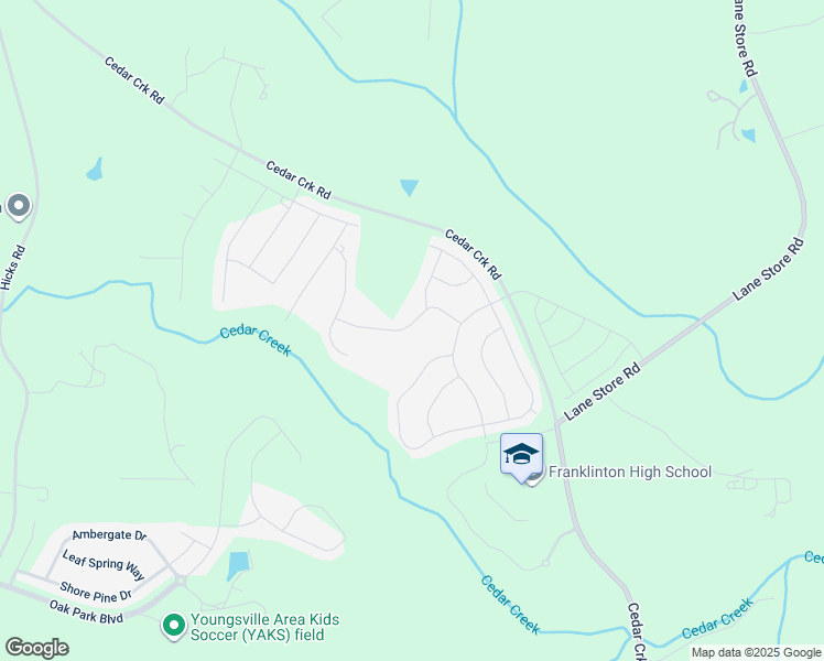 map of restaurants, bars, coffee shops, grocery stores, and more near 105 Kimberling Drive in Franklinton