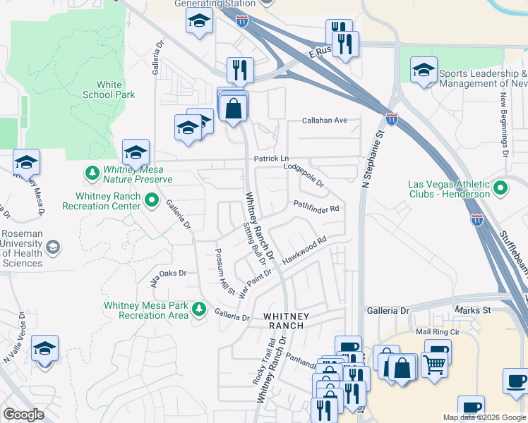 map of restaurants, bars, coffee shops, grocery stores, and more near 968 Painted Pony Drive in Henderson