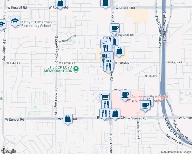 map of restaurants, bars, coffee shops, grocery stores, and more near 6206 Clapton Way in Las Vegas