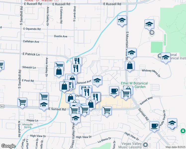 map of restaurants, bars, coffee shops, grocery stores, and more near 2120a Ramrod Avenue in Henderson