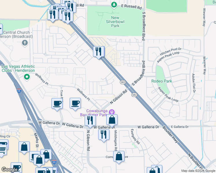 map of restaurants, bars, coffee shops, grocery stores, and more near 6765 Tulip Falls Drive in Henderson