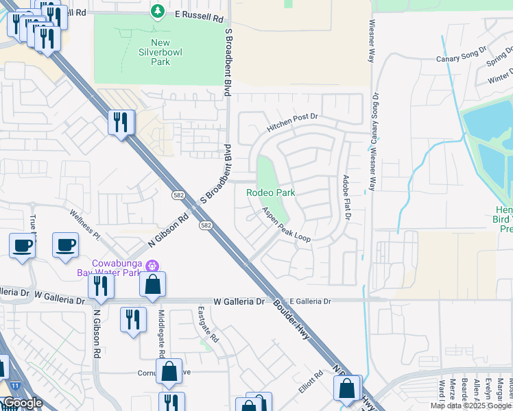 map of restaurants, bars, coffee shops, grocery stores, and more near 833 Aspen Peak Loop in Henderson
