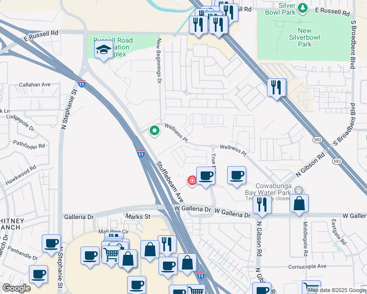 map of restaurants, bars, coffee shops, grocery stores, and more near 1070 Wellness Place in Henderson