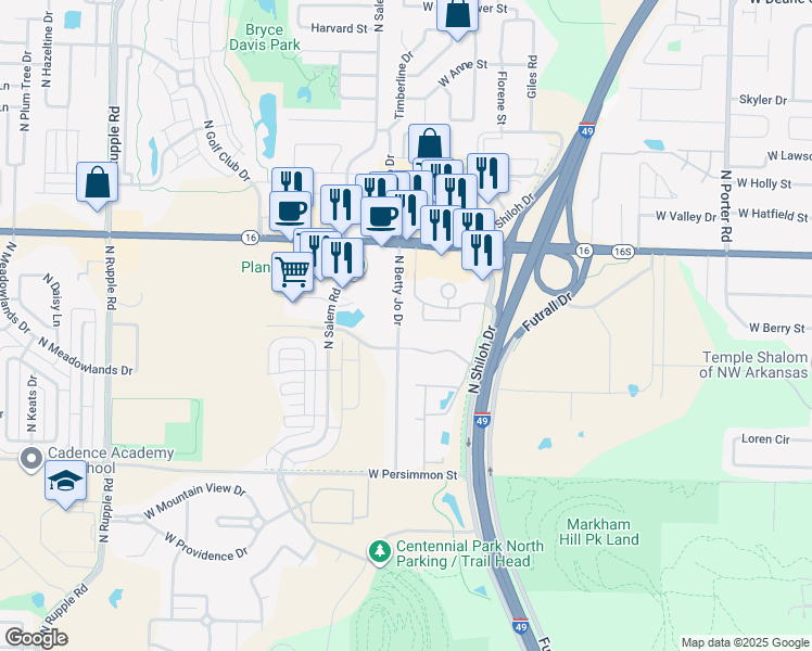 map of restaurants, bars, coffee shops, grocery stores, and more near 740 North Betty Jo Drive in Fayetteville