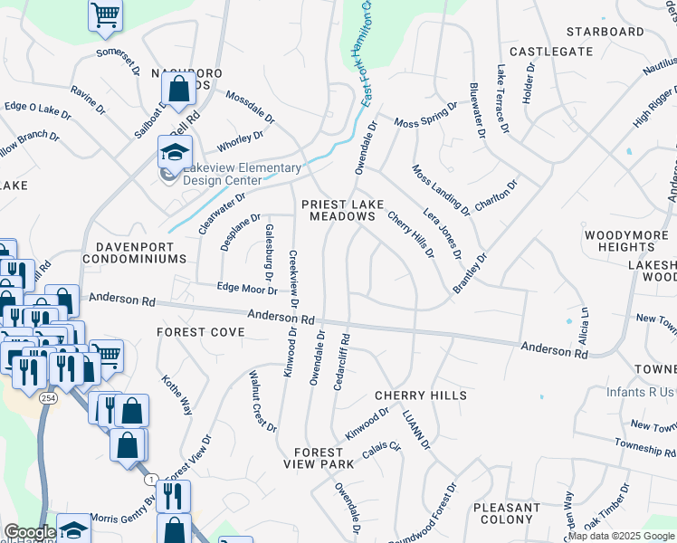 map of restaurants, bars, coffee shops, grocery stores, and more near 443 Owendale Drive in Nashville