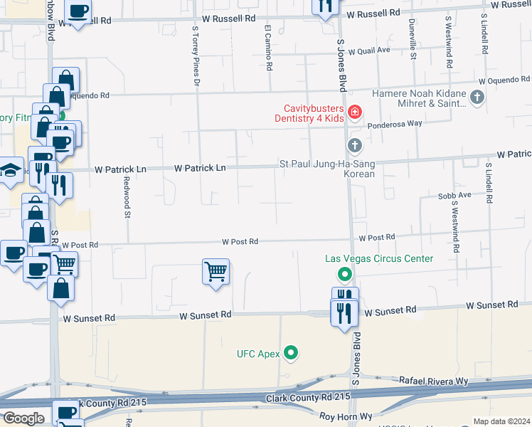 map of restaurants, bars, coffee shops, grocery stores, and more near El Camino Road in Clark County