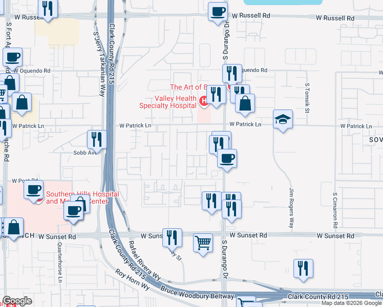 map of restaurants, bars, coffee shops, grocery stores, and more near 6156 Allen Cove Court in Las Vegas