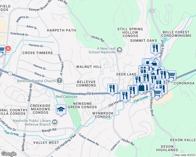 map of restaurants, bars, coffee shops, grocery stores, and more near 1806 Club Parkway in Nashville