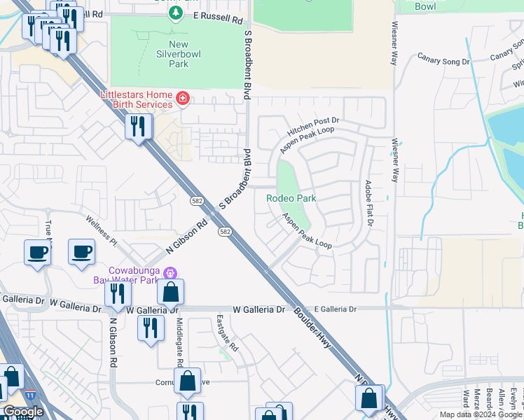 map of restaurants, bars, coffee shops, grocery stores, and more near 833 Aspen Peak Loop in Henderson