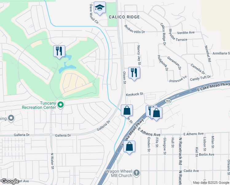 map of restaurants, bars, coffee shops, grocery stores, and more near 593 Via Medici in Henderson