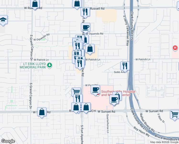 map of restaurants, bars, coffee shops, grocery stores, and more near 6160 Garden Crest Street in Las Vegas